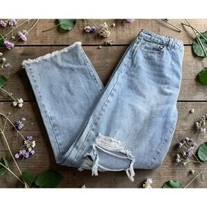 Shein Wide Leg Loose Jeans Sz XL (12) Distressed Torn 33" Inseam Frayed